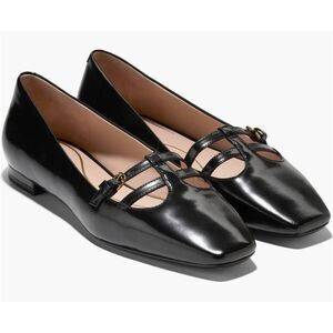 Cole Haan Bridig Ballet Flats Size 8B Black Leather Square Toe